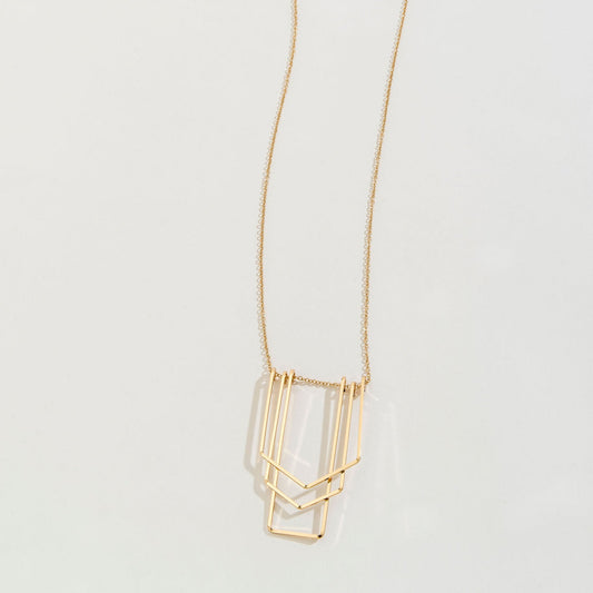 Gold Modern Rectangle Art Deco Statement Necklace