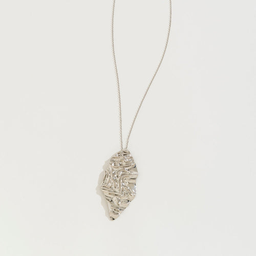 Silver Crumpled Metal Pendant Necklace