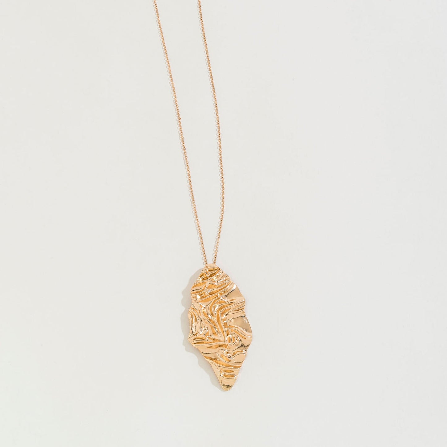 Gold Crumpled Metal Pendant Necklace