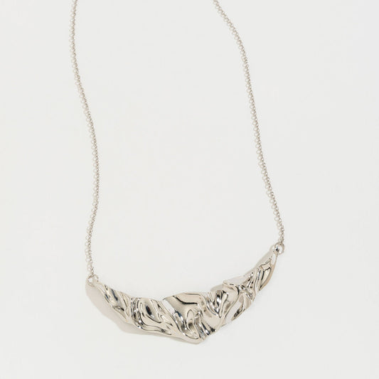 Silver Crumpled Metal Collar Necklace