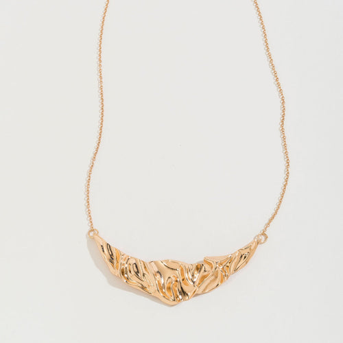 Gold Crumpled Metal Collar Necklace