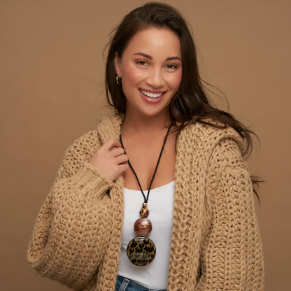 Cheetah Print Bubble Disc And Corded Y-Necklace