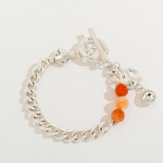 Orange Bead And Silver Chain Toggle Bracelet