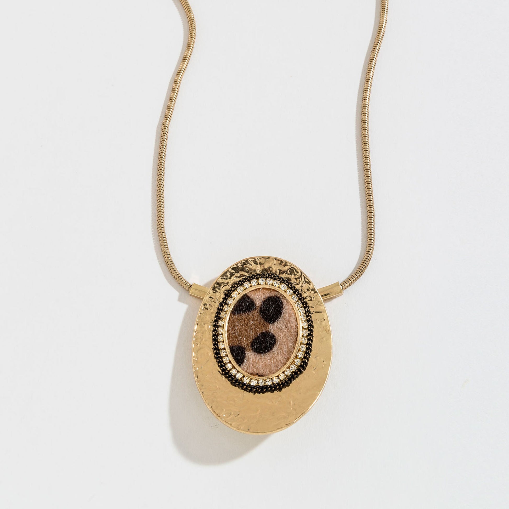 Cheetah Print And Pave Encrusted Gold Pendant Necklace