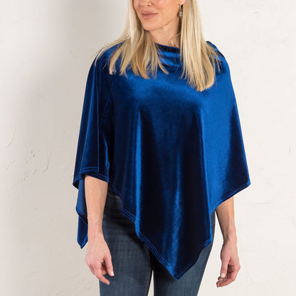 Royal Blue Velvet Poncho - Os