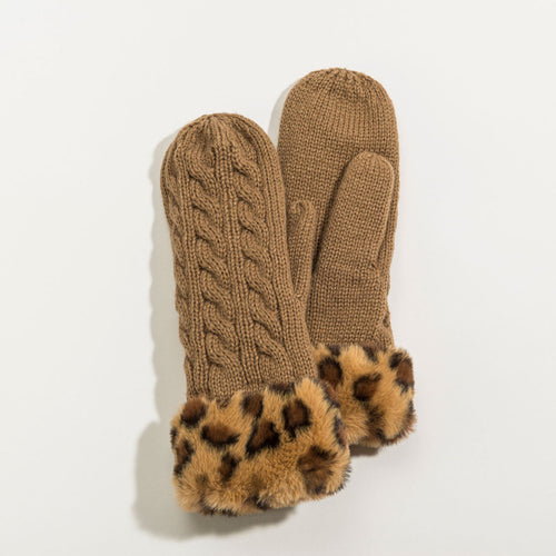 Camel Animal Print Faux Fur Cuff Mittens