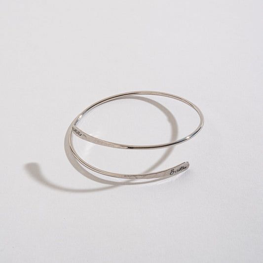 Brathe Engraved Silver Adjustable Bangle Bracelet