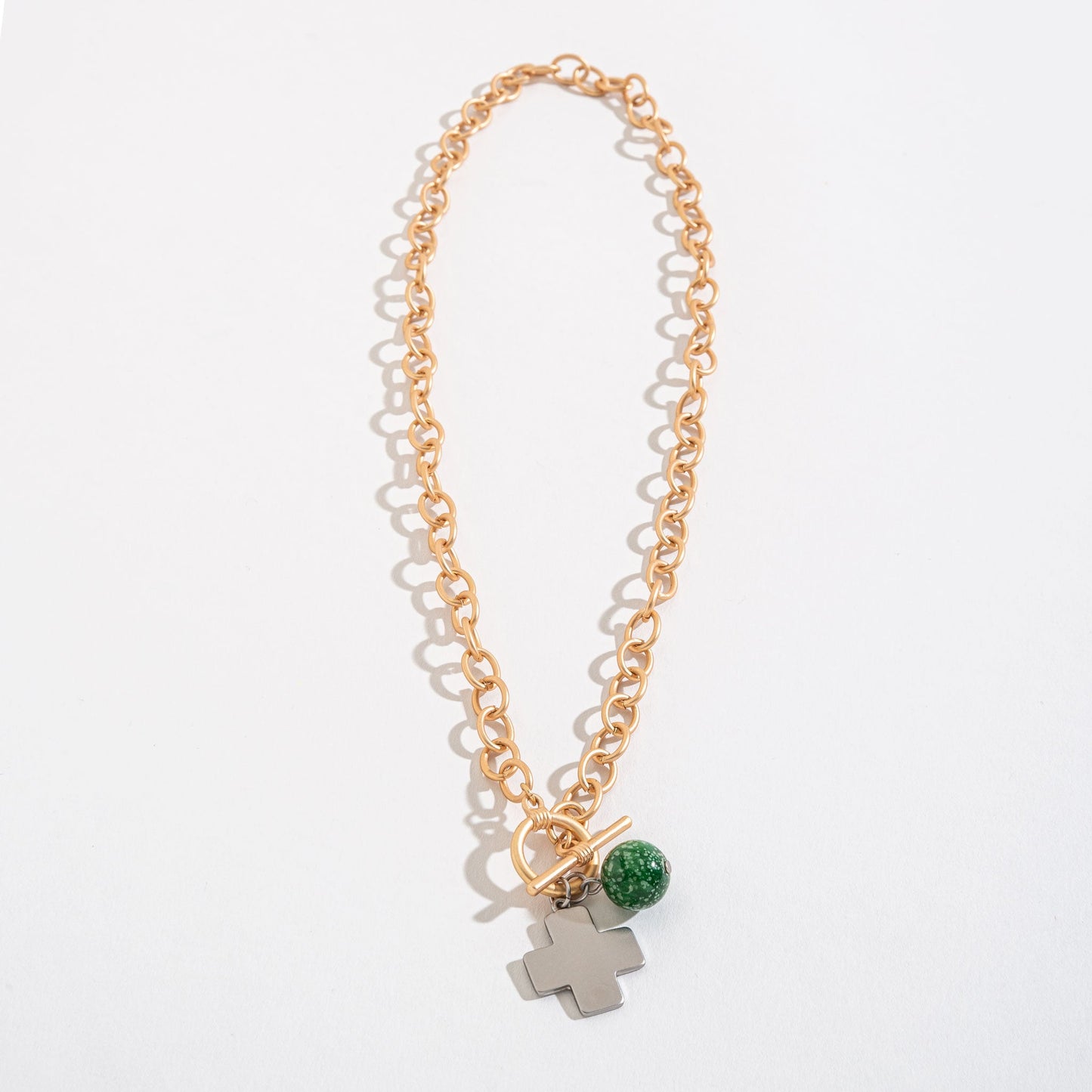 Candace Green Cross Toggle Necklace
