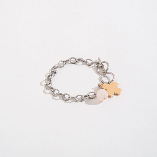 Candace Cross And Bead Pink Toggle Bracelet