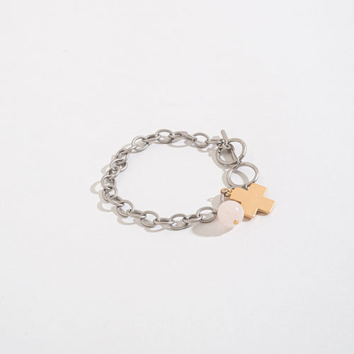 Candace Cross And Bead Pink Toggle Bracelet