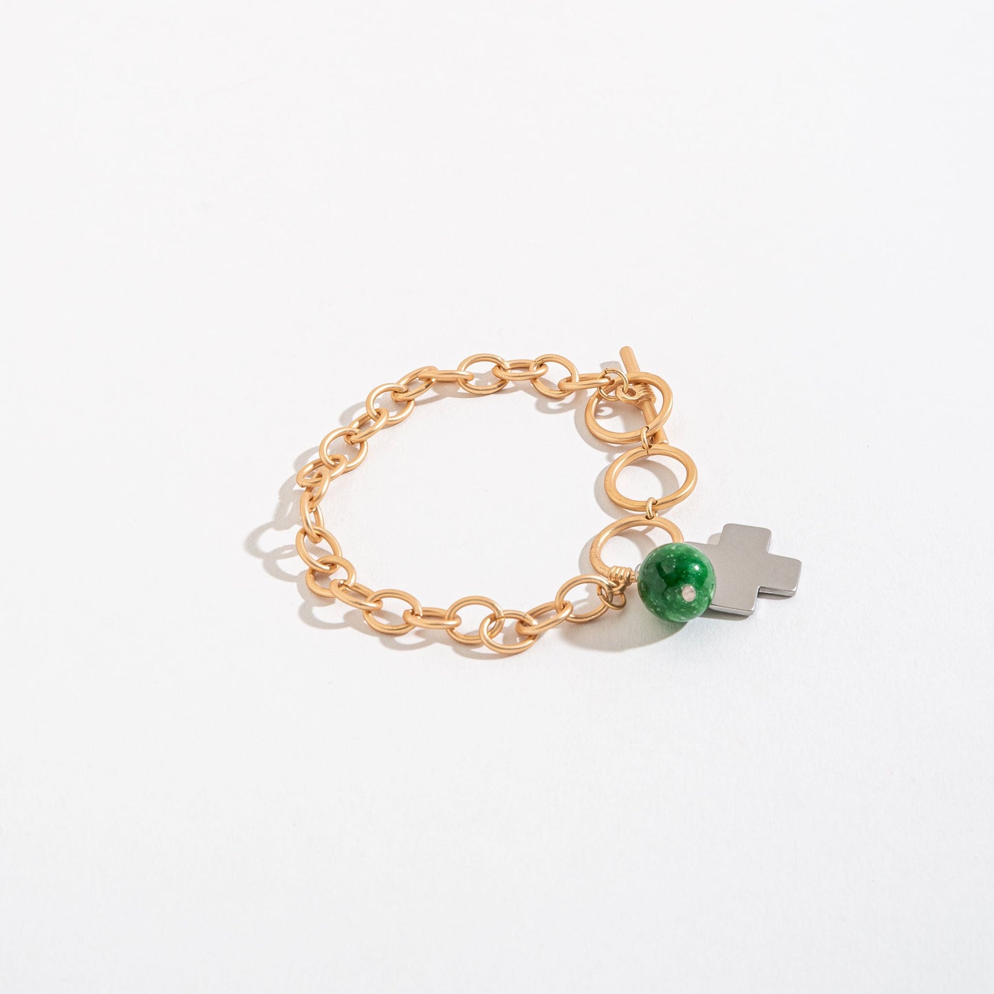 Candace Cross And Bead Green Toggle Bracelet