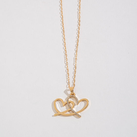 Double Abstract Heart Gold Pendant Necklace