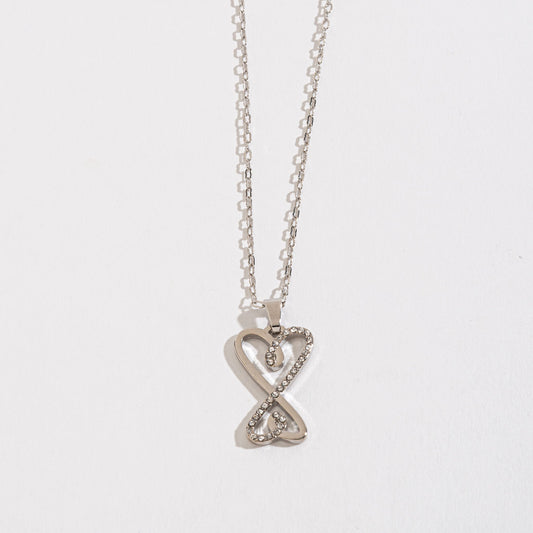 Stacked Heart Silver Pendant Necklace