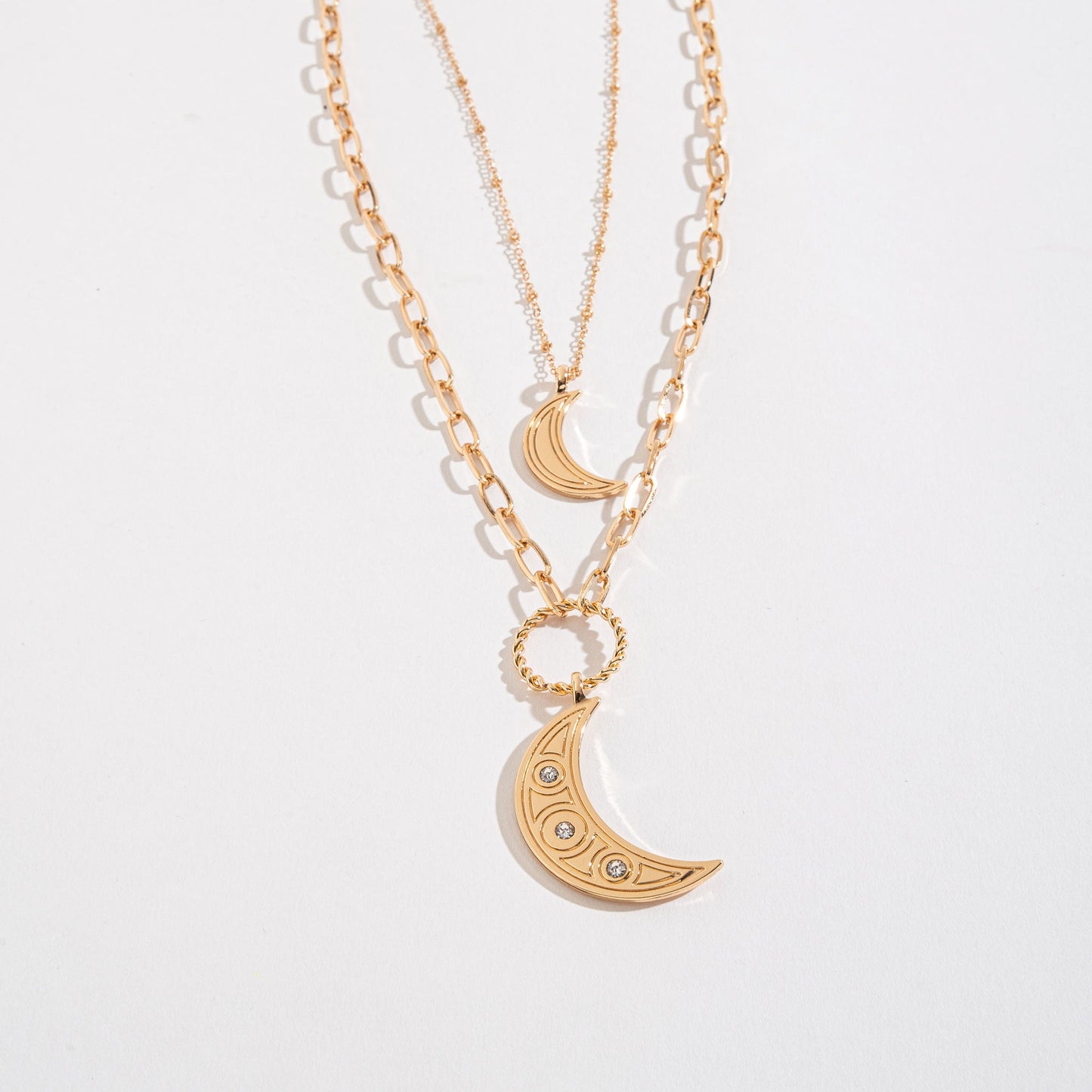 Luna Layered Moon Pendant Necklace