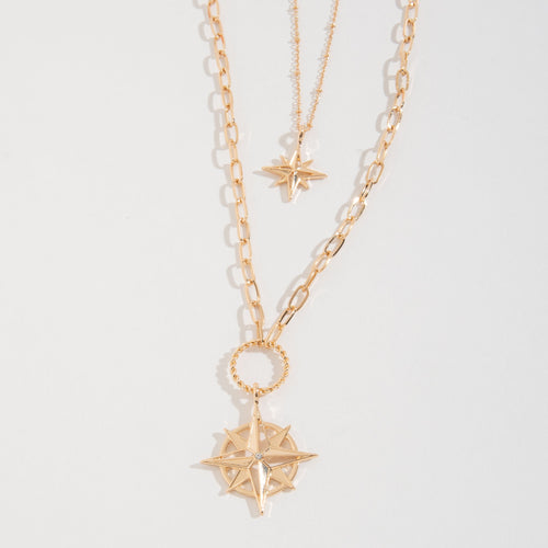 Luna Layered Compass Pendant Necklace