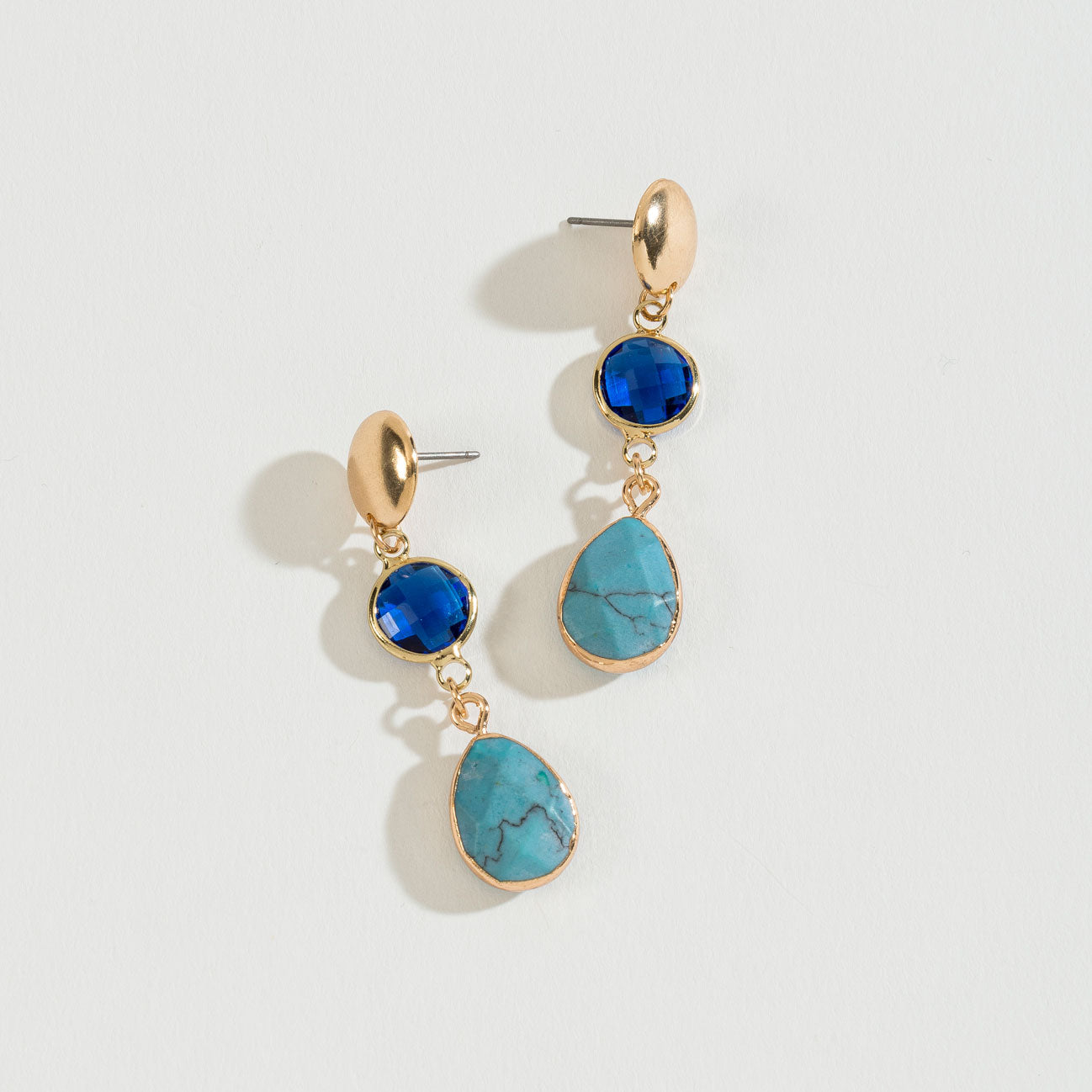 Turquoise Stone And Gem Drop Earrings