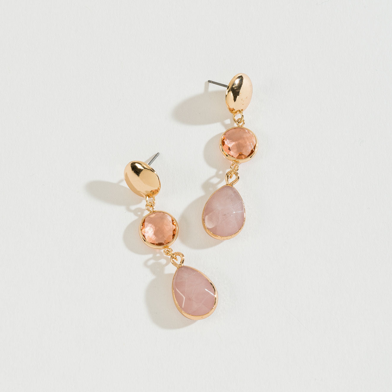 Pink Stone And Gem Drop Earrings