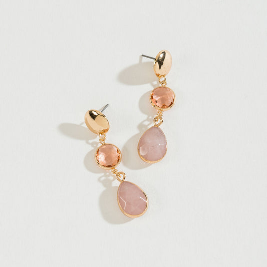 Pink Stone And Gem Drop Earrings