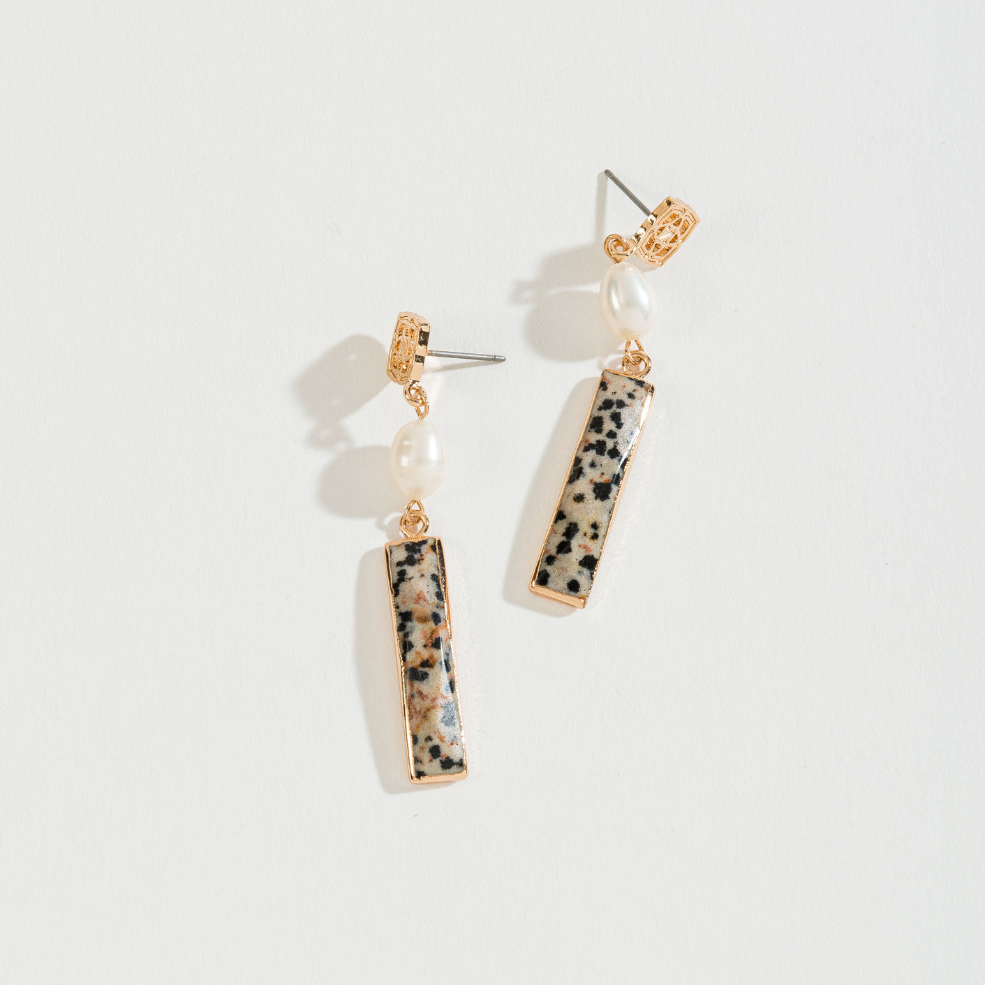 Dalmation Jasper And Pearl Drop Earrings