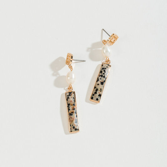 Dalmation Jasper And Pearl Drop Earrings