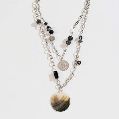 Silver Genuine Shell Layered Coin Necklace