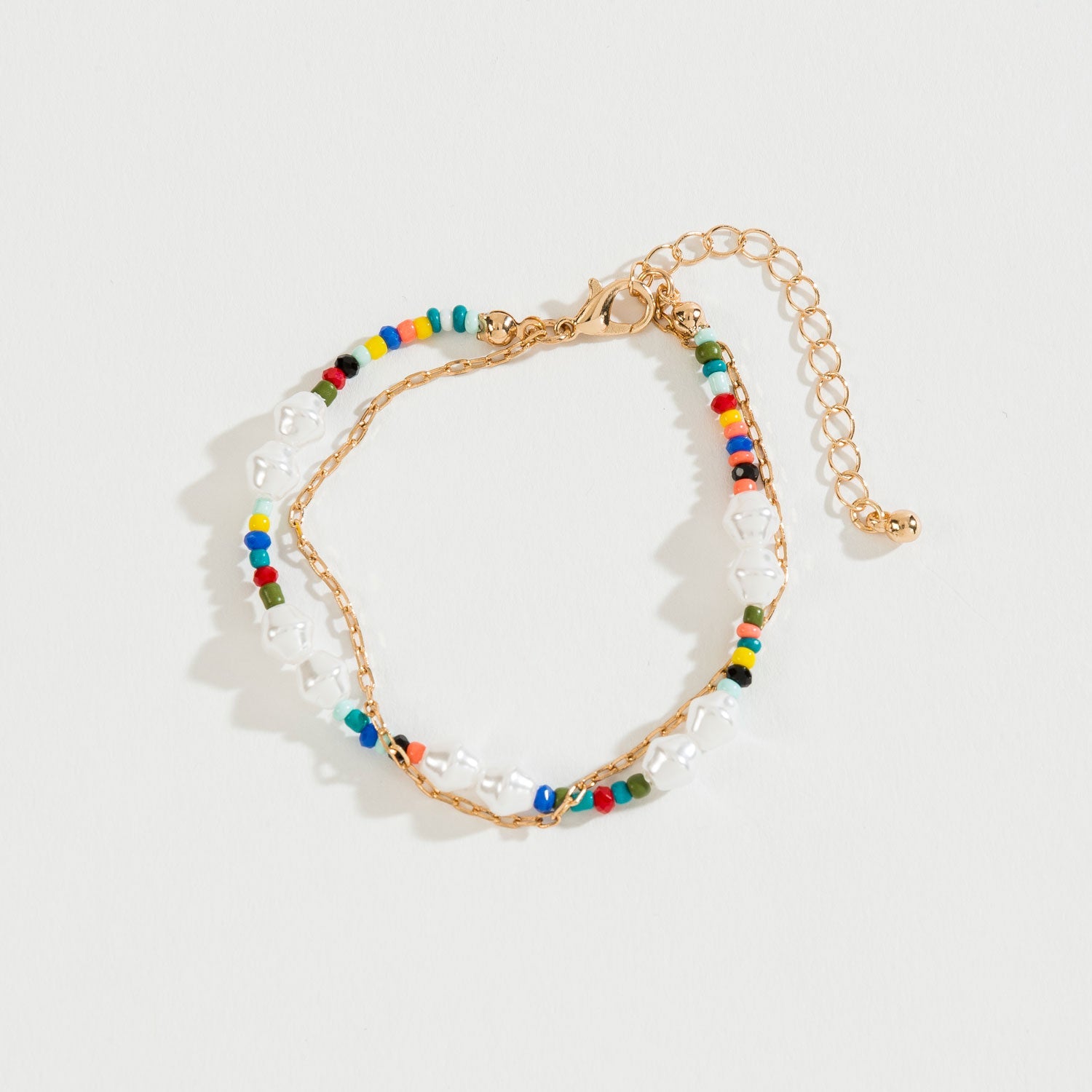 Colorful Seed Bead And Pearl Layered Chain Bracelet