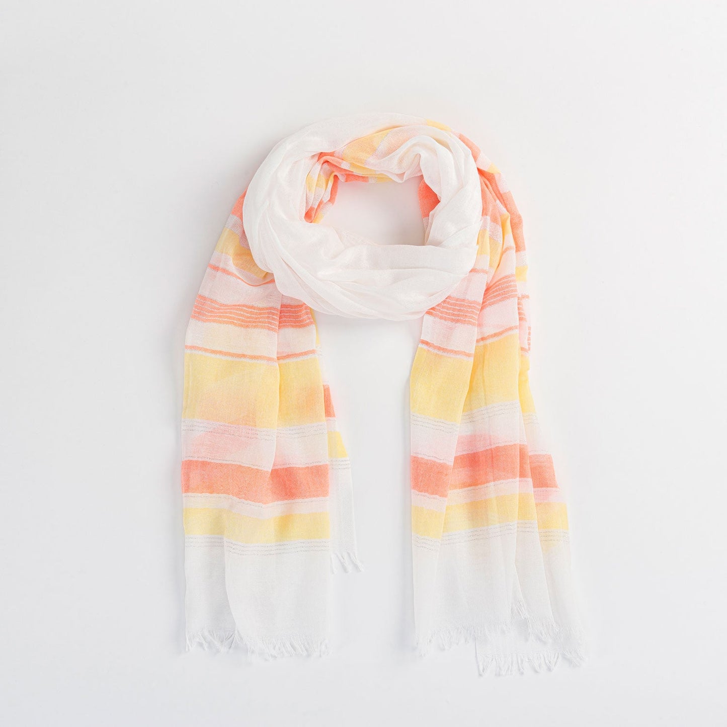 Orange Lurex Stripe Frayed Hem Lightweight Scarf