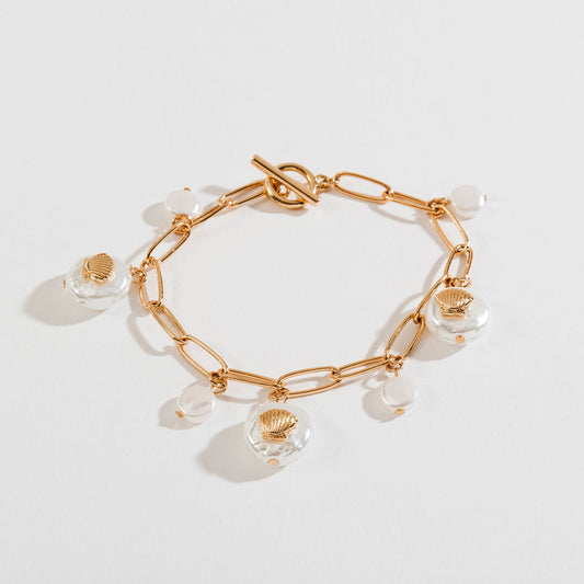 Gold Pearl And Shell Charm Bracelet