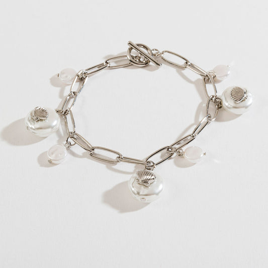 Silver Pearl And Shell Charm Bracelet