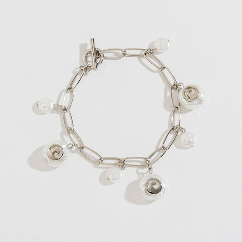 Silver Pearl And Wave Charm Bracelet