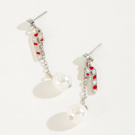 Joy Candy Cane Pearl Earrings