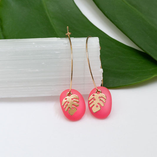 Elsie & Zoey Carmen Sea Glass Charm Palm Leaf Earrings