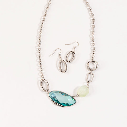 Faye Geometric Stone Necklace & Earring Set