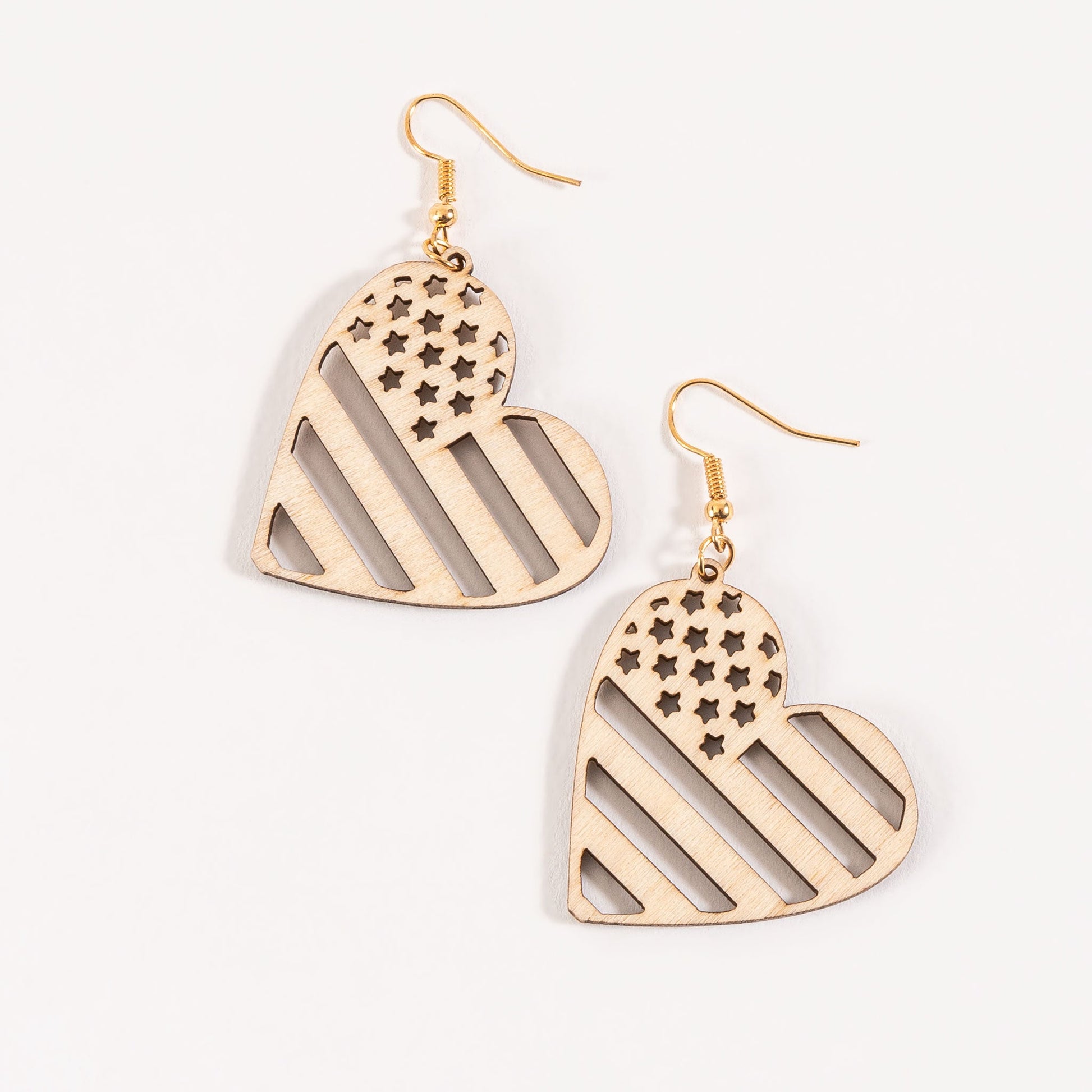 Wooden Flag Heart Earrings