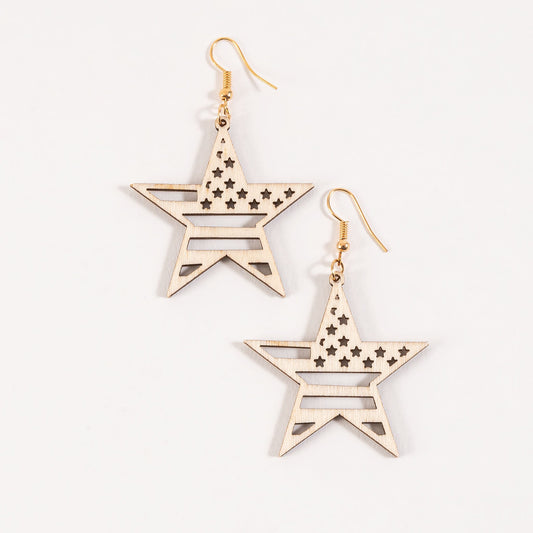 Wooden Flag Star Earrings