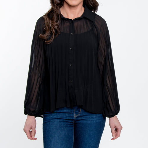 Essie Pleated Button Up Blouse