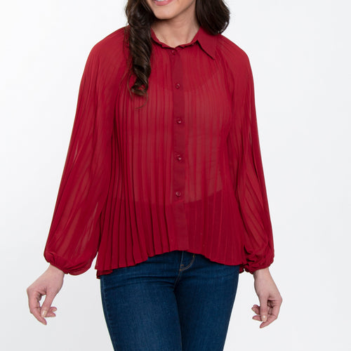 Essie Pleated Button Up Blouse