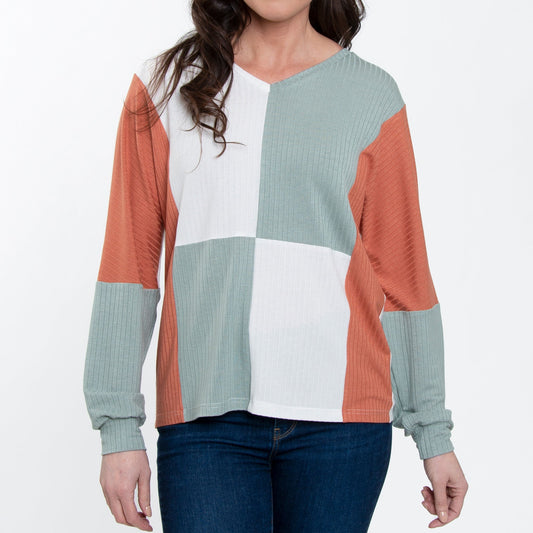 Elsie & Zoey  Women's Keegan V-Neck Color Block Top