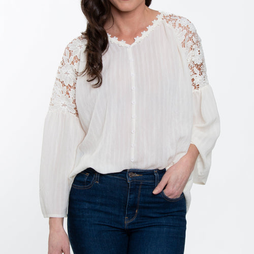 Mckenna Lace Sleeve V-Neck Blouse