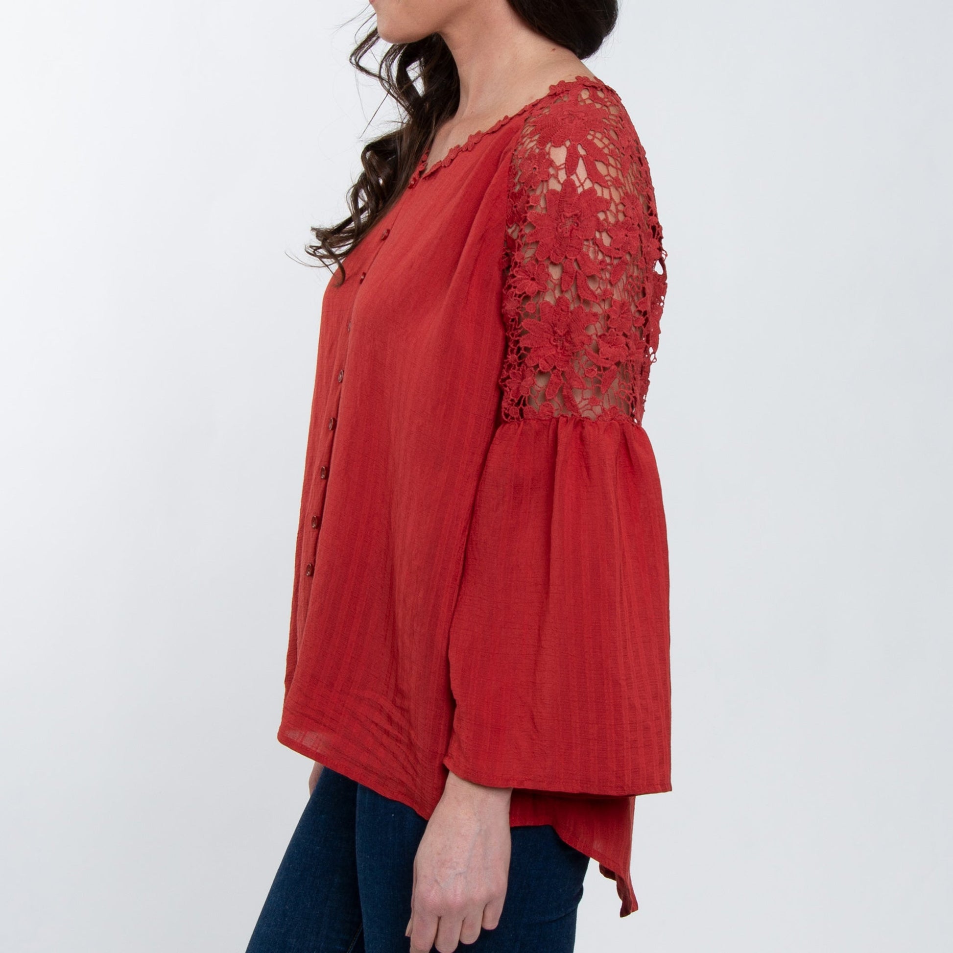 Elsie & Zoey  Women's Mckenna Lace Sleeve V-Neck Blouse