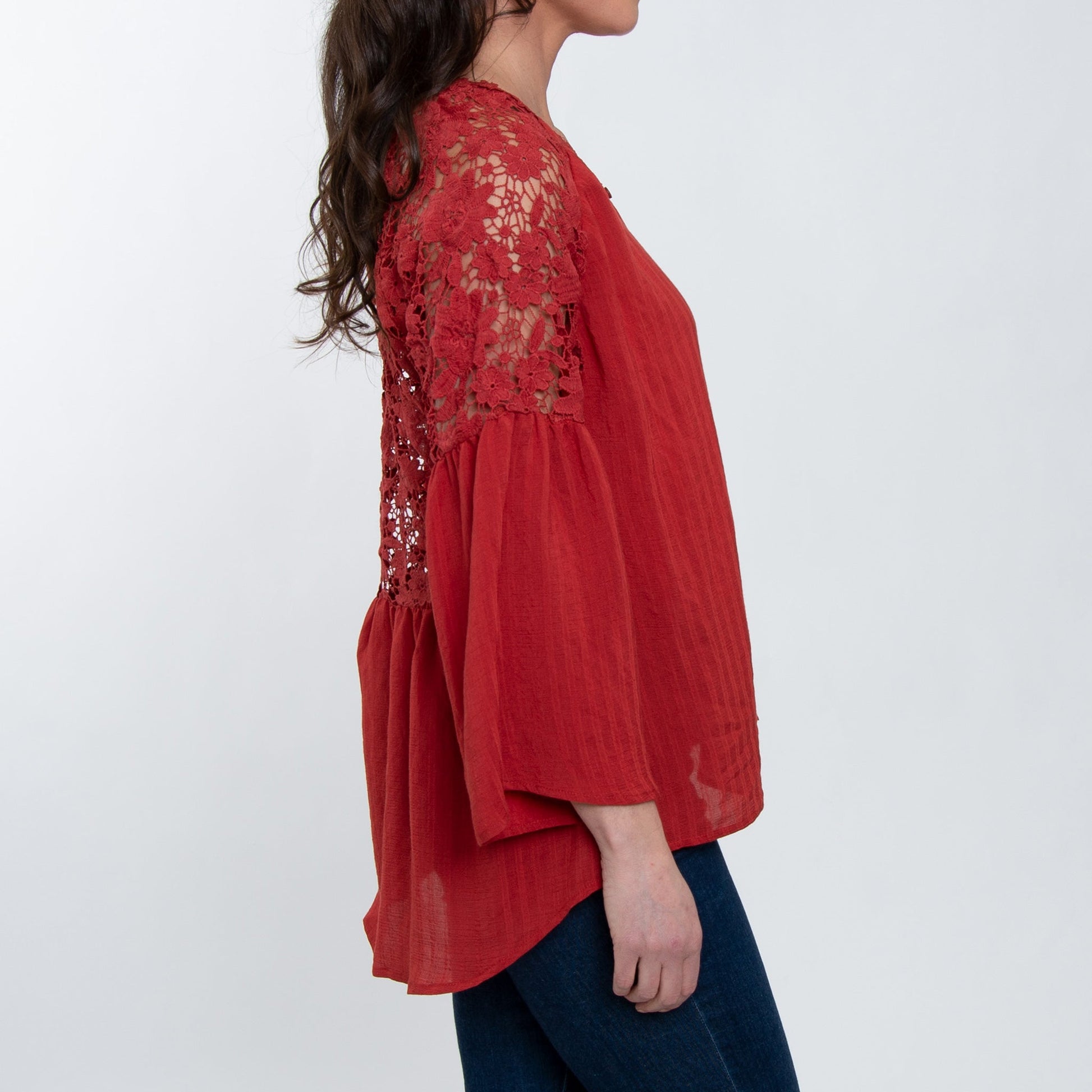 Elsie & Zoey  Women's Mckenna Lace Sleeve V-Neck Blouse