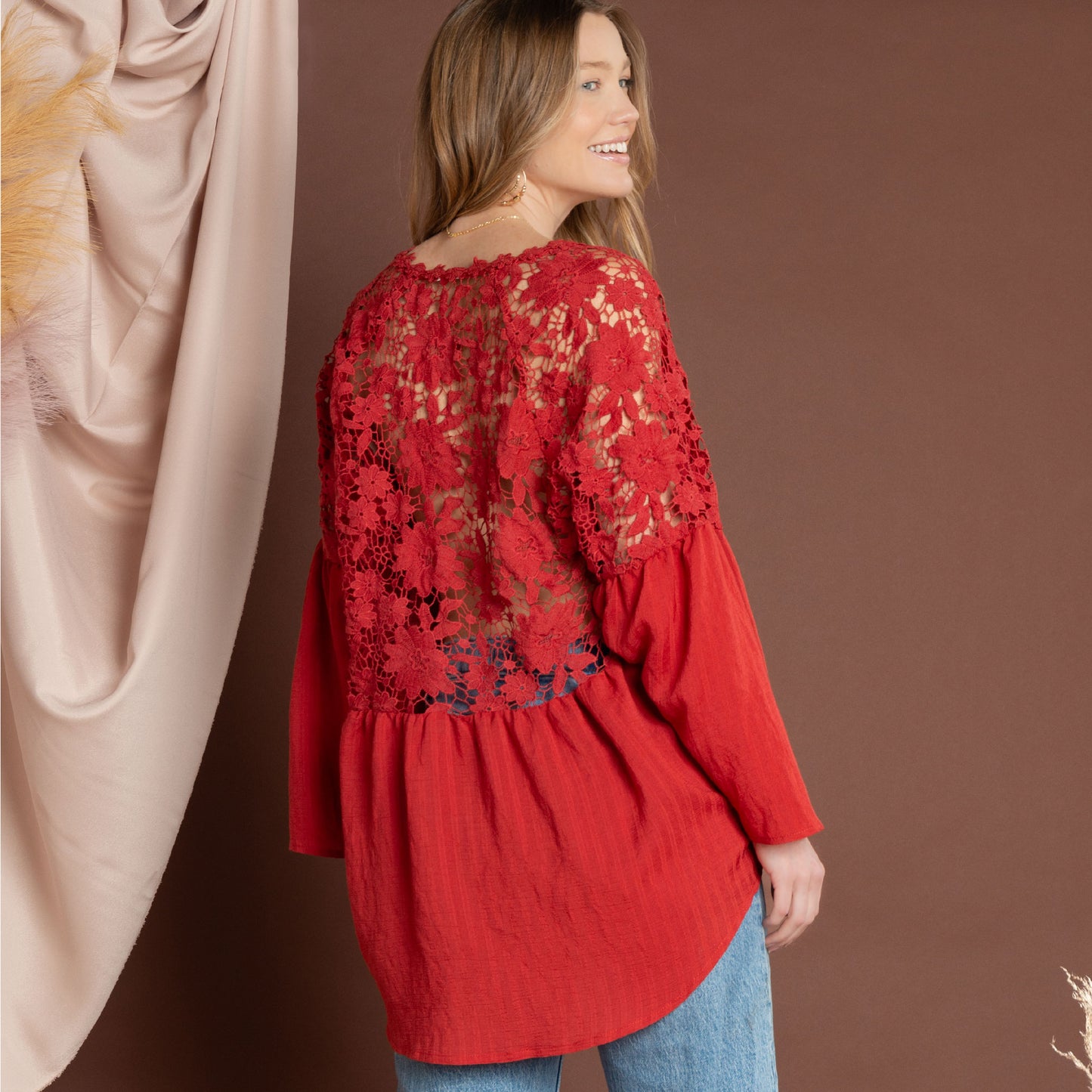 Mckenna Lace Sleeve V-Neck Blouse