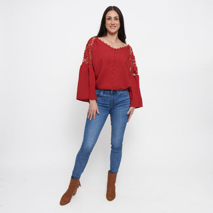 Mckenna Lace Sleeve V-Neck Blouse