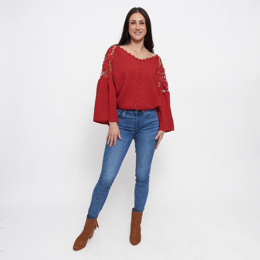 Mckenna Lace Sleeve V-Neck Blouse
