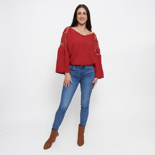 Mckenna Lace Sleeve V-Neck Blouse