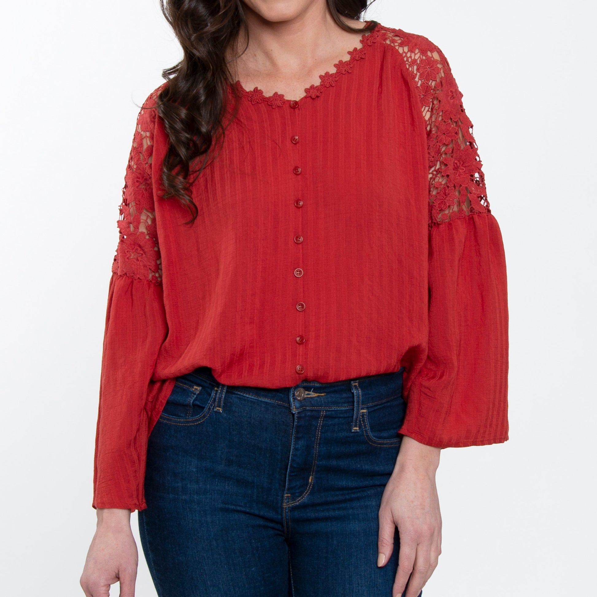 Elsie & Zoey  Women's Mckenna Lace Sleeve V-Neck Blouse