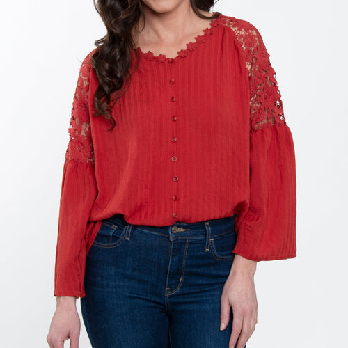 Mckenna Lace Sleeve V-Neck Blouse