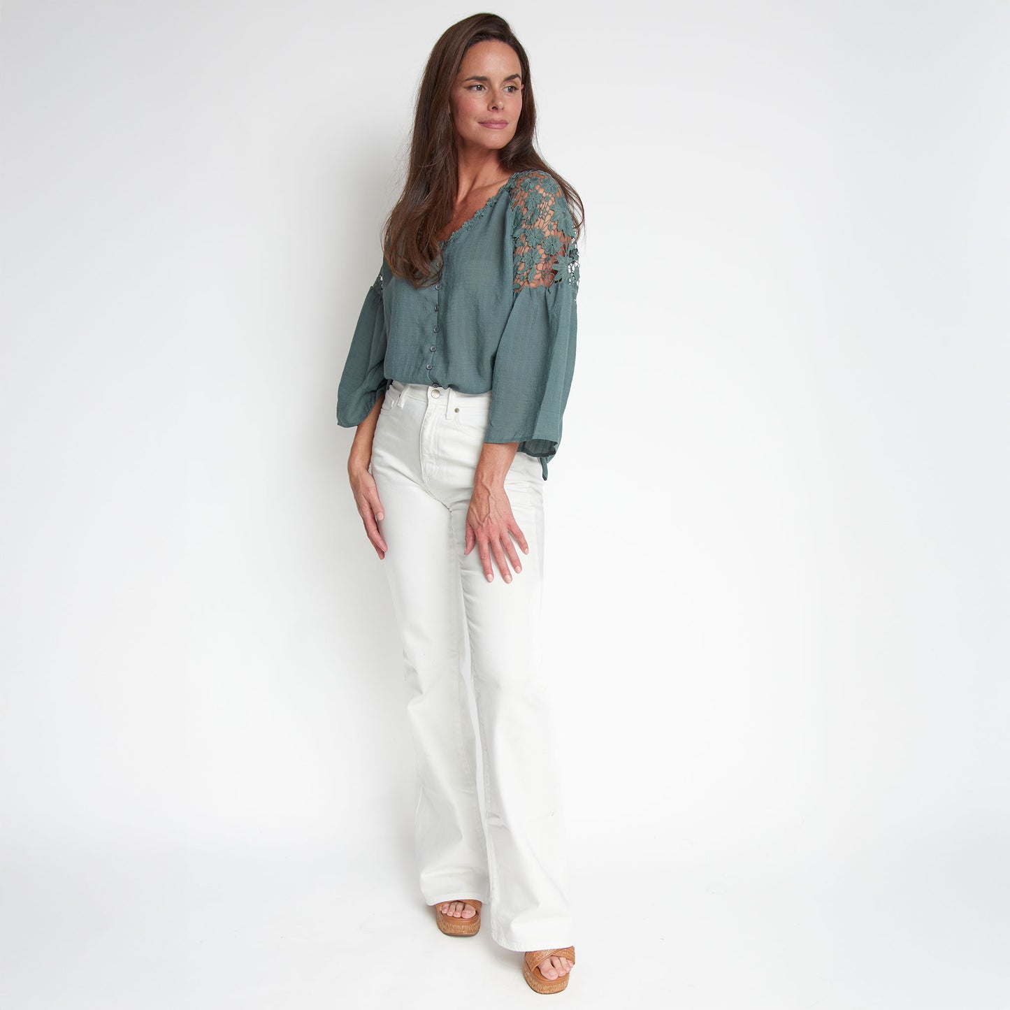 Mckenna Lace Sleeve V-Neck Blouse