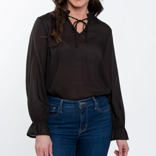 Merrick Ruffle Tie Keyhole Blouse