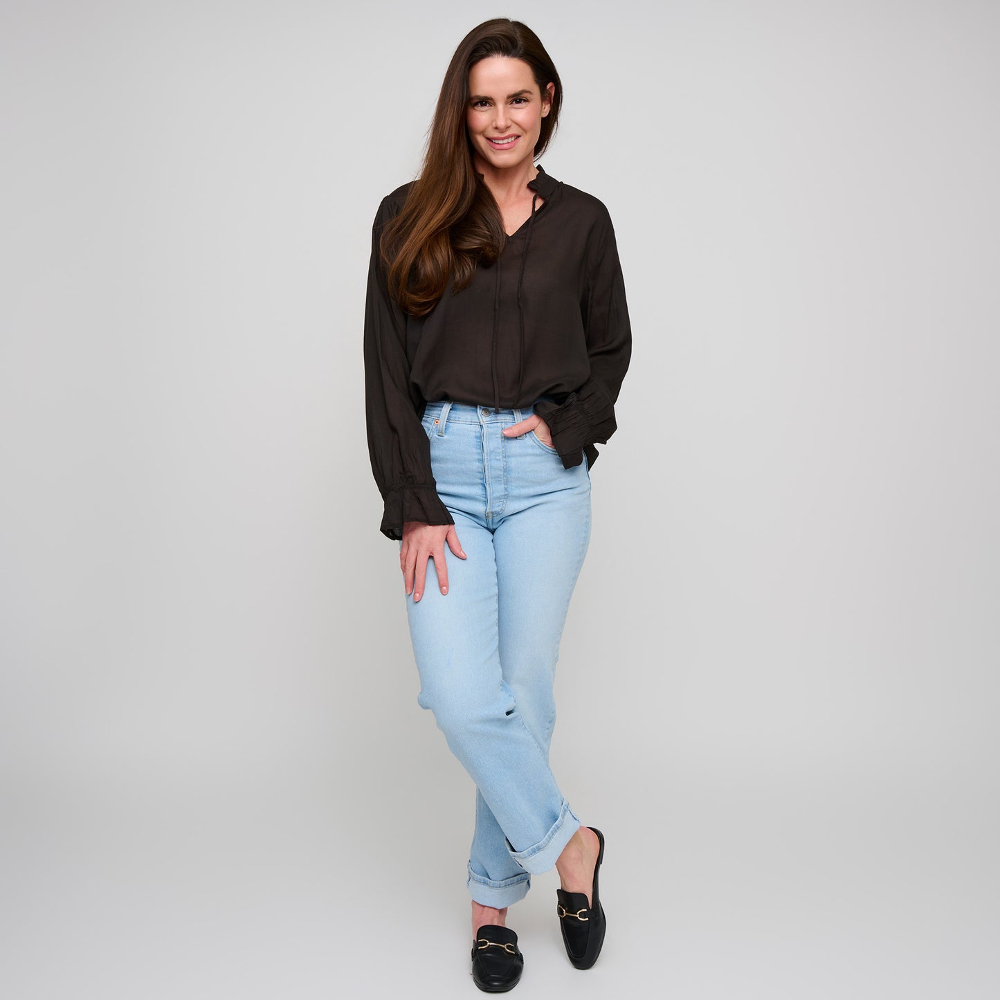 Merrick Ruffle Tie Keyhole Blouse